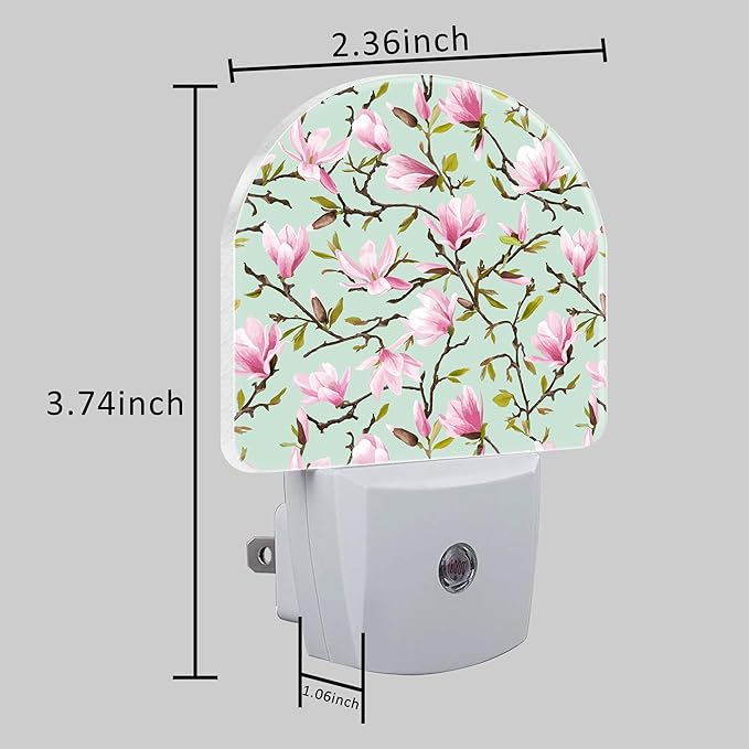 Plug in Night Lights Magnolia Flowers and Leaves Nightlight Plug Into Wall Dusk to Dawn Sensor LED Night Light for Kid Girls Boys Room Decor, Hallway, Kitchen, Bathroom, Nursery, Stairs