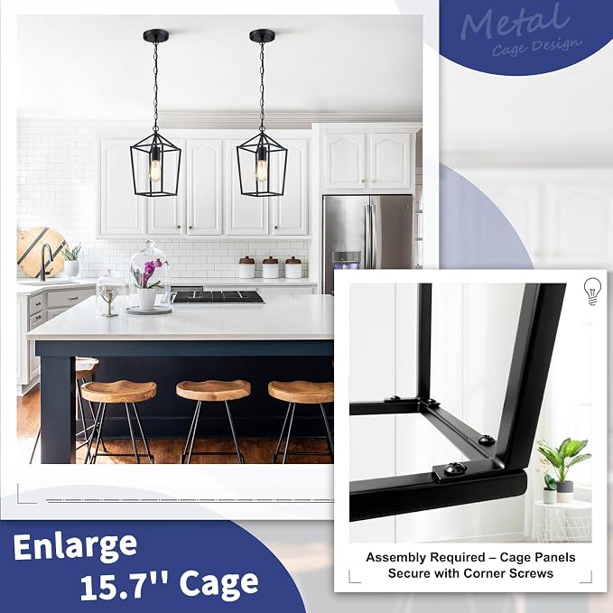 Sheetea 2 Pack Pendant Lights Kitchen Island, Modern Black Light Fixtures | Farmhouse Design, Ceiling Hanging Height Adjustable, Durable Metal, Quick & Easy Installation, Small Pendant Lighting