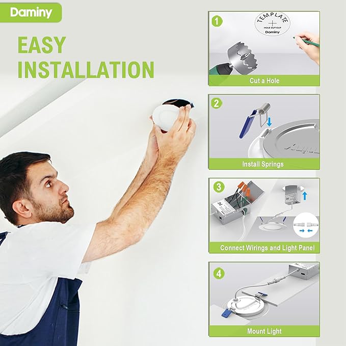 DAMINY 6 Pack 6 Inch LED Recessed Lighting with Junction Box,5CCT,Ultra-Thin Recessed Light,10W 1100LM, Dimmable Canless Wafer Ceiling Light,High Brightness