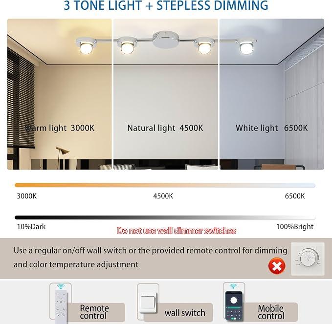 Qcyuui Track Lighting 4-Light LED Track Lighting Fixtures Ceiling Dimmable Kitchen Ceiling Light with Remote Brushed Nickel Rotatable Heads Ceiling Spotlight Wall Light for Bedroom Living Room
