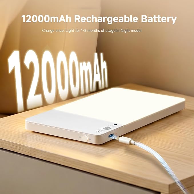 NARUNDREN 12000mAh Rechargeable LED Motion Sensor Ceiling Light for Closet | 400LM Brightness, 3 Color Temps & 5-Step Dimming, Battery Operated w/Remote, Wireless Magnetic Mount for Indoor Scenes