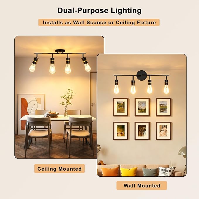 HiBay 4-Light Track Lighting, Rotatable Ceiling Spotlight, Black Gold, E26 | 4 heads for kitchen or dining room, adjustable black-gold design aims light where needed, E26 base for your own bulbs