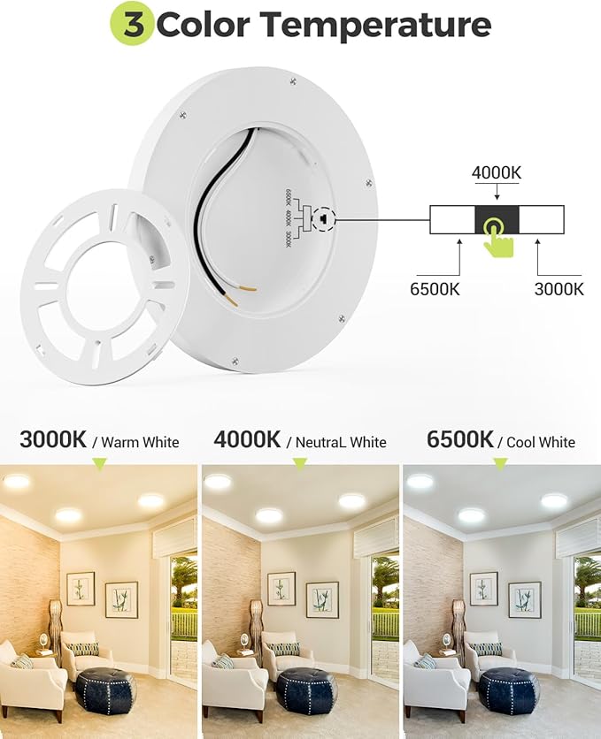 1PACK LED Flush Mount Ceiling Light, 3CCT Selectable 3000K-4000K-6500K & 100W Equivalent Modern Kitchen Recessed Ceiling Lamp 15W 1500Lm 7.5 Inch for Bathroom Closet Laundry Bedroom Hallway, White