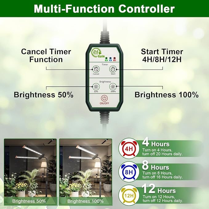 GHodec 2-Pack Grow Light for Indoor Plant, 6000K Full Spectrum Plant Lamp | Light Strip Foldable & Height Extendable 9-25'', Auto Timer 4 8 12Hrs,for Pot Succulents Seed Growing