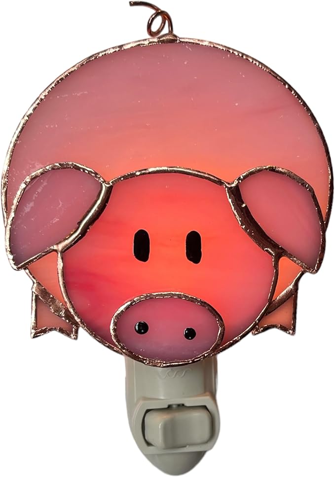 Gift Essentials Pink Pig Plug in Night Light - Stained Glass Nightlight with On/Off Rocker Switch - Includes One 4 Watt Replaceable Incandescent Warm Glow Bulb