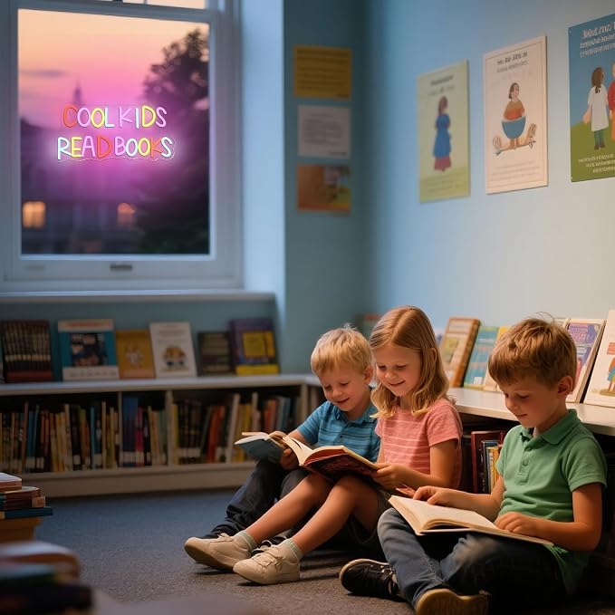 Cool Kids Read Books Neon Sign Reading Corner for Kids Neon Signs for Wall Decor LED Light Library Classroom Book Club Christmas Gift for Teens