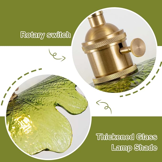 Plug in Pendant Light Fixtures,Hanging Light Fixture 12.9in Green Glass Pendant Light,E26 Pendant Lighting for Kitchen Island, Bedroom, Dining Room, Living Room