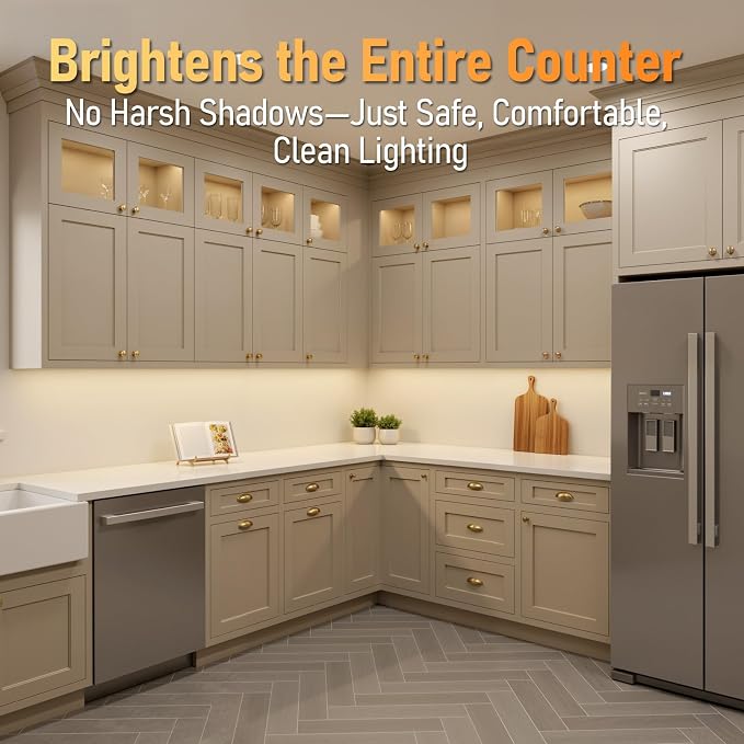 TORCHSTAR 2-Pack Ultra-Slim LED Under Cabinet Lighting Fits 42" Cabinets | 5CCT, Hardwired & Plug-in, 24W 1800LM, 120V CRI90 Linkable Dimmable Thin Under Counter Lights for Kitchen, ETL T24, White