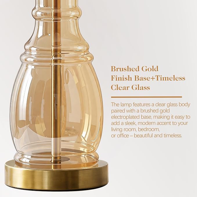 ROTTOGOON Glass Table Lamp Set of 2, Modern Table Lamps for Living Room Bedroom, Bedside Desk Lamps Vintage Nightstand Lamps with Linen Shades, 22", Champagne