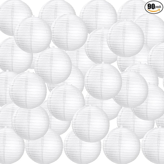 Treela 90 Pack White Chinese Japanese Paper Lanterns Decorative Hanging Ball Paper Lantern Lamps for Wedding Birthday Party Baby Shower Home Decorations(4 Inch)