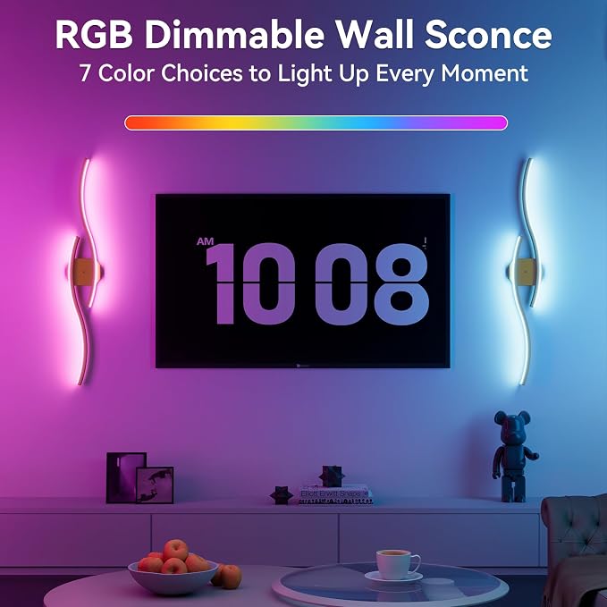 hunhun Battery Operated Wall Sconces Set of Two, Wireless Wall Sconce with Remote Control, Gold Rechargeable Sconces 3000K-6500K, RGB Dimmable Wall Lights for Living Room, Hallway, Bedroom