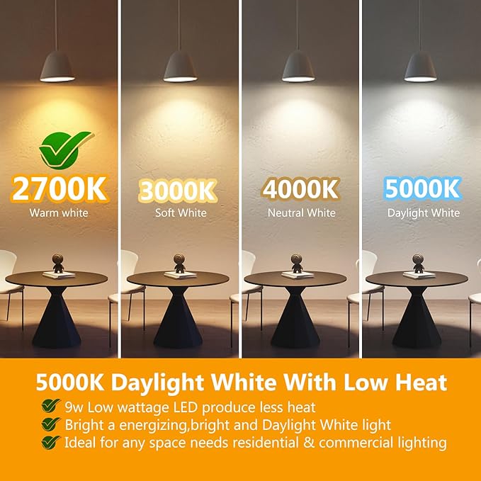DAYBETTER BR30 Recessed Light Bulbs Equivelent 65W Dimmable Warm White 2700K, 12Pack 9W BR30 Indoor Flood Light Bulbs, E26 Base for Kitchen Bathroom, 120V