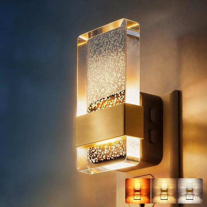 LED Night Lights Plug into Wall, 3 Level Dimmable Night Light | Bubble Decorative Nightlight, Dusk to Dawn Sensor, Wall Sconce-Style Design Nightlights for Bathroom, Hallway, 3CCT