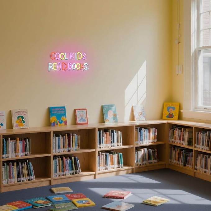 Cool Kids Read Books Neon Sign Reading Corner for Kids Neon Signs for Wall Decor LED Light Library Classroom Book Club Christmas Gift for Teens
