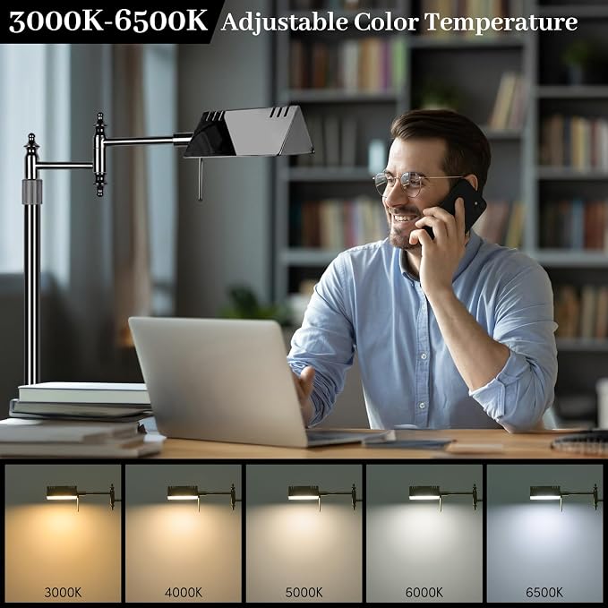 Bairth Black Chrome Reading Floor Lamp, Dimmable Pharmacy Standing Lamp | 3 Color Temperature, Dimmable, 17W LED, Height Adjustable, 360°Swing Arm, for Living Room, Bedroom, Office, Craft & Sewing