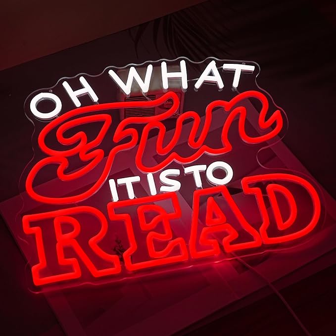 LISIGNVE Oh What Fun It Is To Read Neon Sign for Wall Decor USB Power Read Books Neon Light Dimmable Reading LED Light Up Sign for Classroom Book Lover Bedroom Bookshelf (12.6 * 16.5 Inch)
