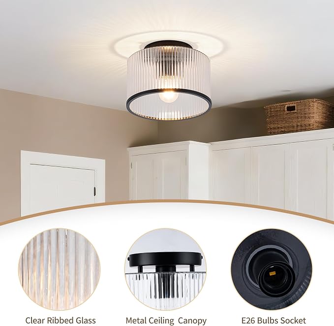 MAYNA Modern Black Semi Flush Mount Ceiling Light Fixture, 1-Light Hallway Light Fixtures Ceiling Mount, Kitchen Lighting Fixtures Ceiling Lights for Bedroom Bathroom Dining Room Entryway
