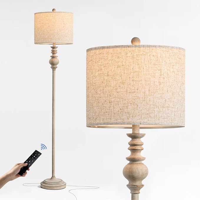 BOBOMOMO 64.25" Farmhouse Floor Lamp with Remote, Dimmable Floor Lamp with Adjustable Color Temperatures, Antique Gray Standing Floor Lamp for Living Room Corner, Bedroom & Nursery, 9W Bulb Included