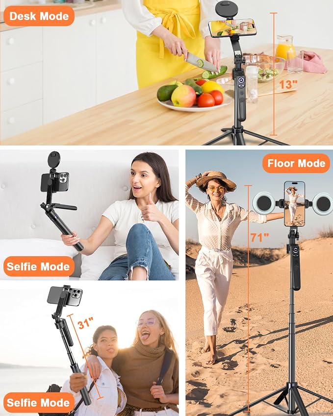 Yeaki 71” Auto Face Tracking Tripod for iPhone with Light,360° Rotating Phone Stand with Rechargeable Remote Control for TikTok Vlog Video Recording, Phone Tripod for Android Camera/GoPro/Ring Light