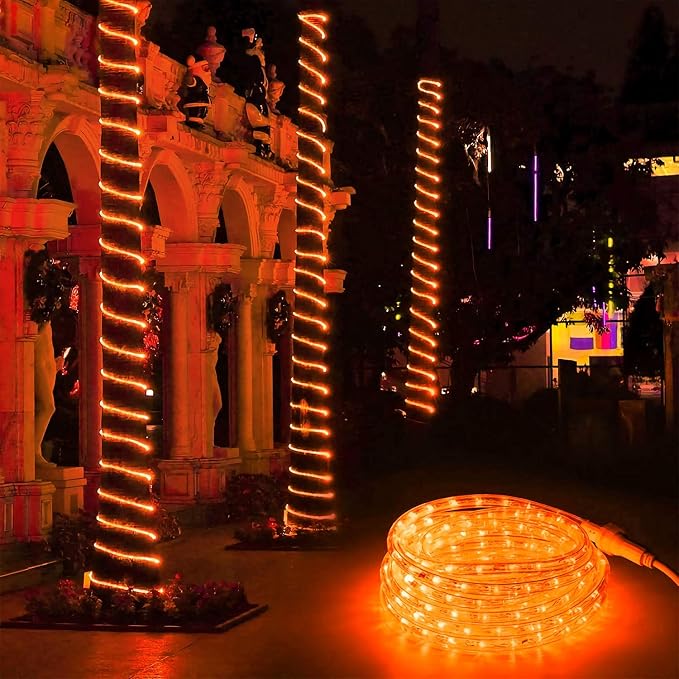 Brizled Orange Halloween Rope Lights Connectable, 18ft 216 LED Rope Lights | 120V ETL Certificated Plugin Halloween Tube Light; Indoor Outdoor Clear PVC Tube Waterproof for Tree Patio Xmas Camping Decor