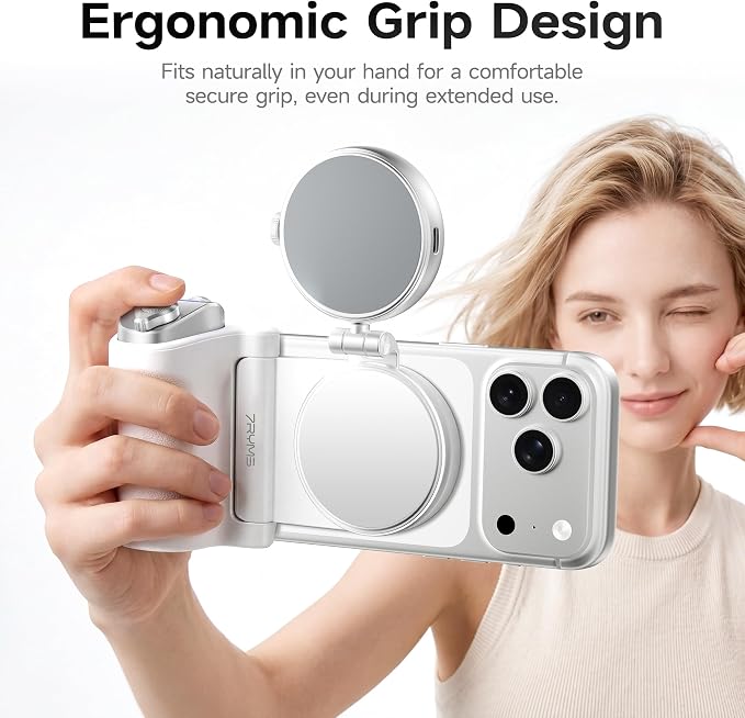 7RYMS 7Rig G1 Camera Grip & 7Lite L1 Selfie Light Creator Kit | Compatible with iPhone and Android. Perfect for Photography, Vlogging, Zoom Meeting, Selfies and Video Creation (White)