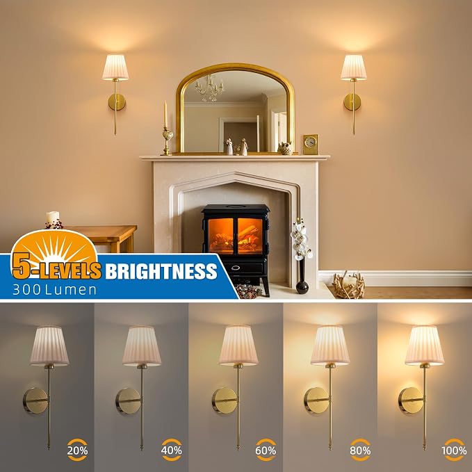 19.9 inch Battery Operated Wall Sconce Set of 2,Beige Gold Rechargeable Wall Lights with 10400mAh Dimmable Bulbs and Remote, 9 Colors Wireless Wall Lamps for Bedroom Living Room Decor
