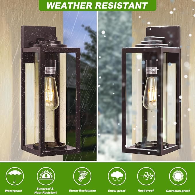 FILIYANO 16in Large Outdoor Wall Lights for House, Oil Rubbed Bronze,2 Pack | Anti-Rust, Waterproof, Brown Exterior Lanterns with Clear Glass, Modern Farmhouse Sconces for Garage, Porch, Front Door