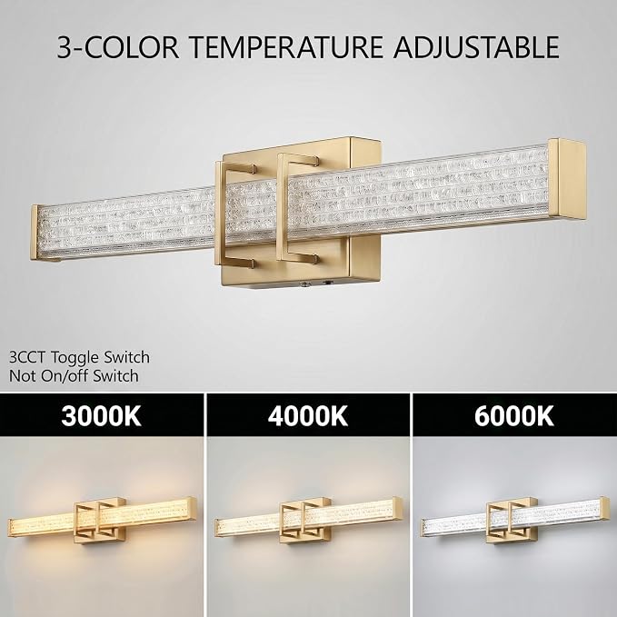URSOLA 36" Modern LED Bathroom Light Fixtures, Golden 3CCT Dimmable Bathroom Vanity Light Over Mirror, Bathroom Vanity Bath Bar Lights with Crystal Acrylic Shade
