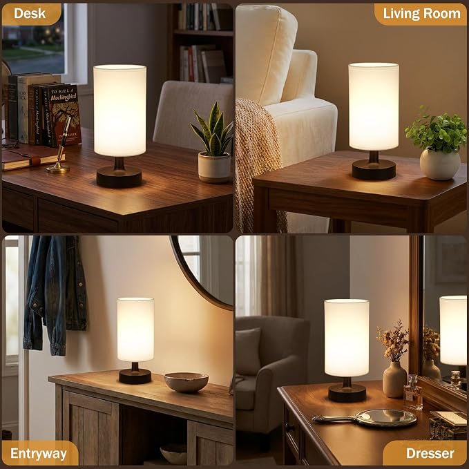 Kakanuo Cordless Table Lamp Rechargeable Small - 1 Pack White Black, 4000mAh Battery Operated Lamp with Touch Control Stepless Dimming, Wireless Lamp for Bedside, Nightstand, Bedroom, Living Room