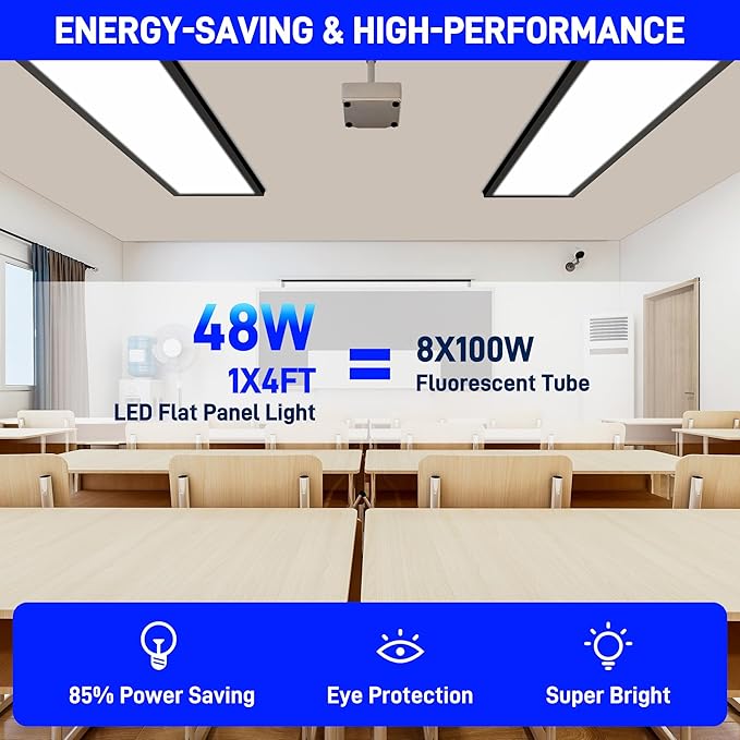 hykolity 1x4 LED Flat Panel Light,4800LM,3CCT 3000K/4000K/5000K | 48W Dimmable Edge-Lit Ceiling Fixture,Built-in Driver, Flush Mount Light Fixture for Kitchen,Garage,Office,Workshop,4 Pack