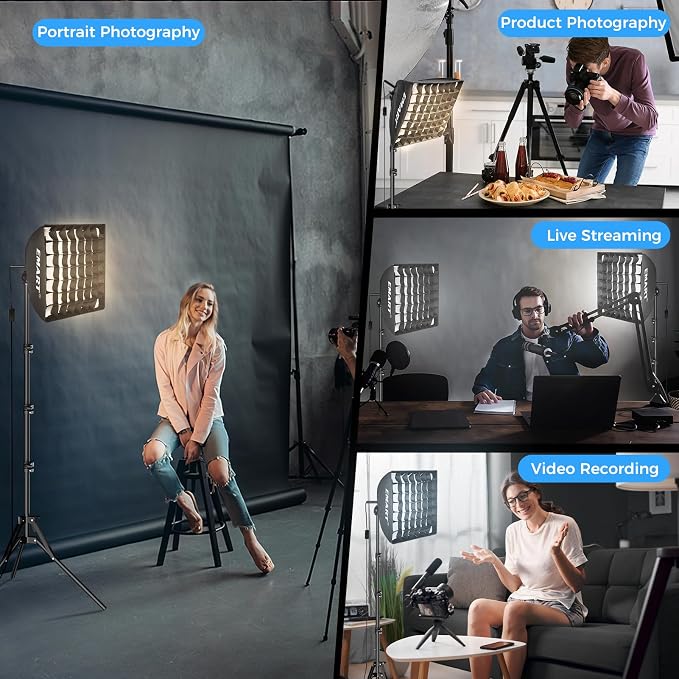 EMART Softbox Lighting Kit with Grid, 50W 16"x16" Soft Box for Photography | Pull Softbox, 3000K-6000K LED Bulb with Remote/APP Control, Photography Lighting for Video Recording,Streaming,Portrait 1Pack