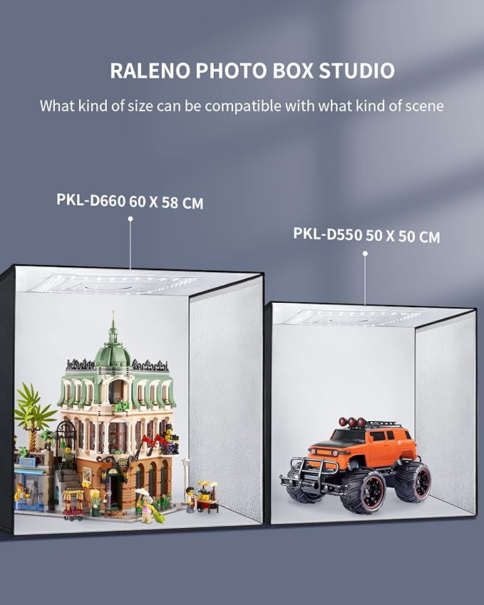 RALENO Photo Studio Light Box, 24''X24'' Large Light Tent, Photo Light Box Photography (65W | 156pcs LED | 5500K | 97CRI | 6 Color PVC Backdrops | DC Power Adapter) for Product Photography