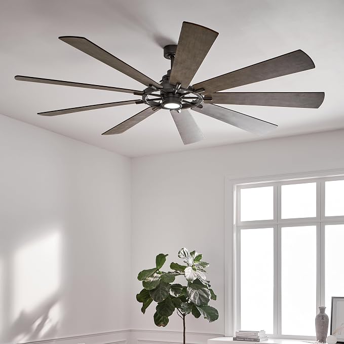 Kichler Gentry 85" Ceiling Fan with LED Light, Anvil Iron | Large DC motor fan with 9 blades and dimmable LED light for expansive indoor rooms, 300285AVI