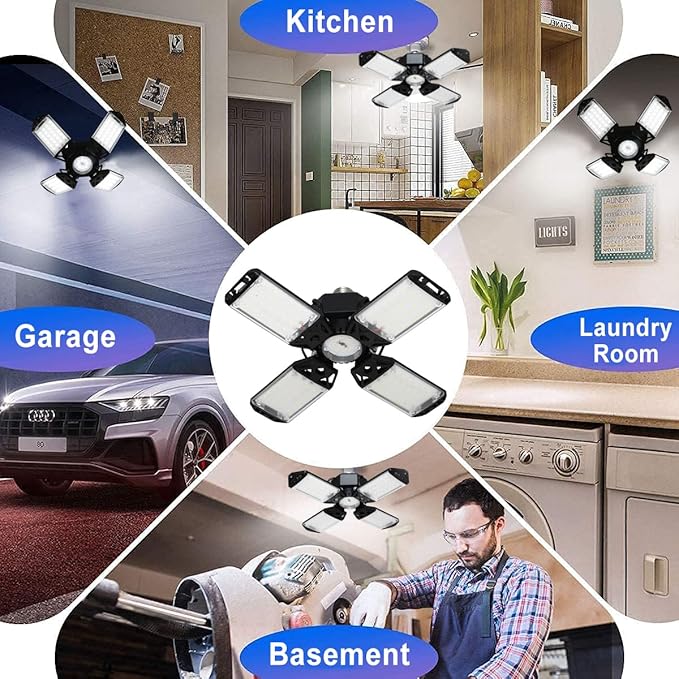 150W LED Garage Light 4Pack, 4+1 Adjustable Panel, 15000 Lumen Daylight Garage Lighting