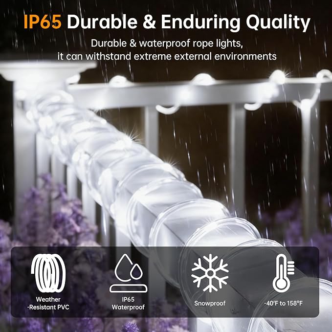Solar Rope Lights for Outside, 2 Packs Total 66ft 200 LED Solar String Lights with 8 Modes, Waterproof Solar Outdoor Light for Patio Garden Party Tree Porch Pool Holiday Xmas Decor-White