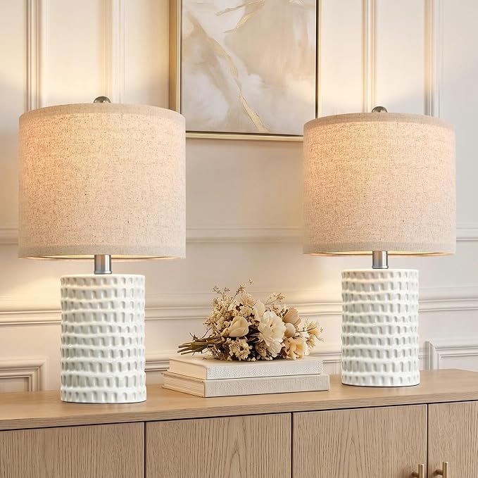 PORTRES 18.25" Modern Accent Ceramic Table Lamps Set of 2 for Bedroom White | Bedside Lamps for Night Stands, Small Living Room Lamp Reading Office Dorm Farmhouse Nightstand Lamp End Table Lamps Decor