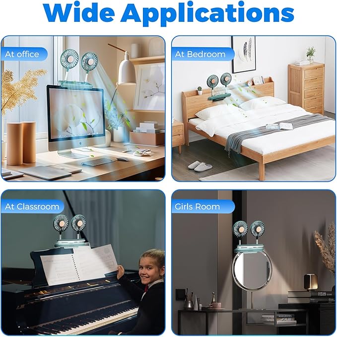 Reading stand Lamp Light Bar with Fan Two-Head Personal Cooling Quiet USB Fan Flip-Open light, Level 3 brightness 3 Wind Speed for Working/Self Broadcasting (Forest Green)