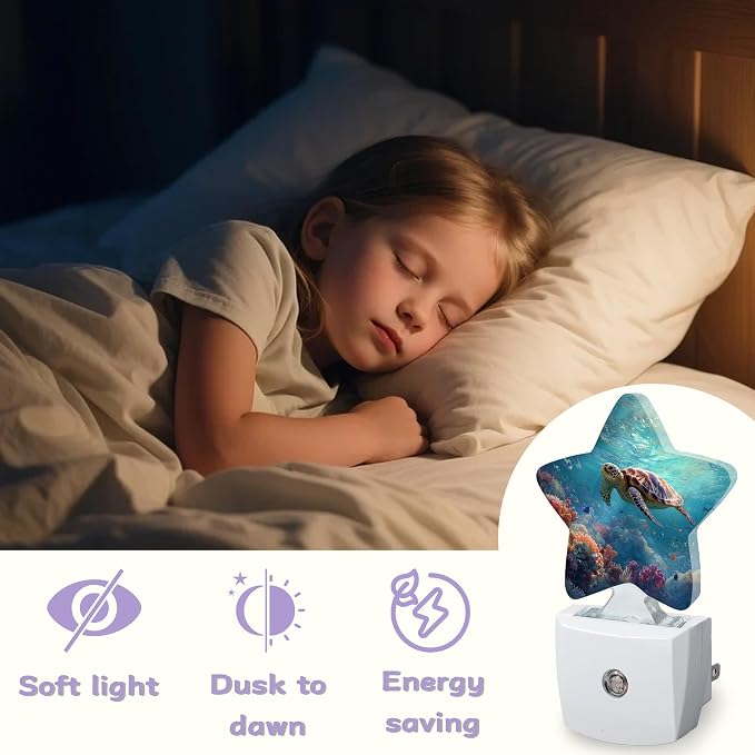 Sea Turtle Night Lights Plug Into Wall,Colorful Coral Dusk to Dawn Light Sensor Night Light for Kids,Energy Efficient Sleep Friendly Lamp for Bedroom Bathroom Nursery