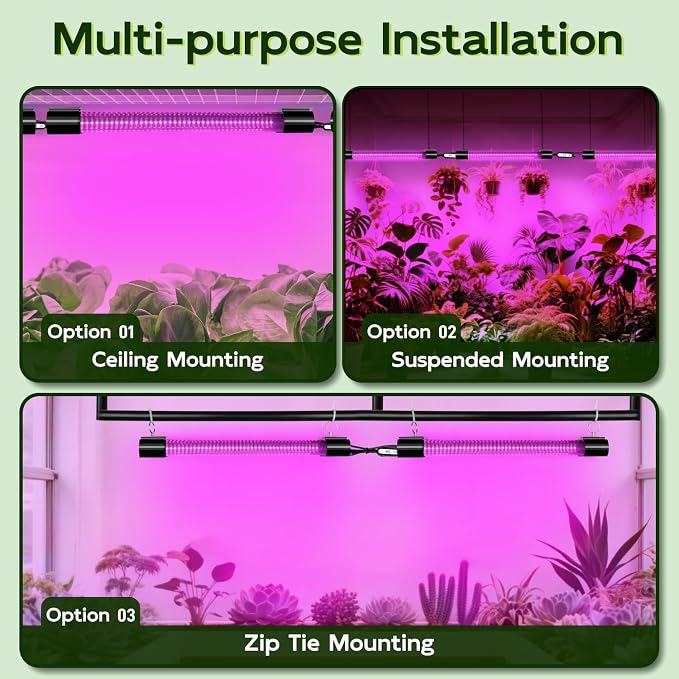 Hlite LED Grow Light 16 inch, Hanging Full Spectrum Linkable 2 Pack | Linkable Plant Grow Lights for Indoor Plants, Auto On/Off Timer, Seed Starting to Bloom, Plug and Hanging, Pinkish White