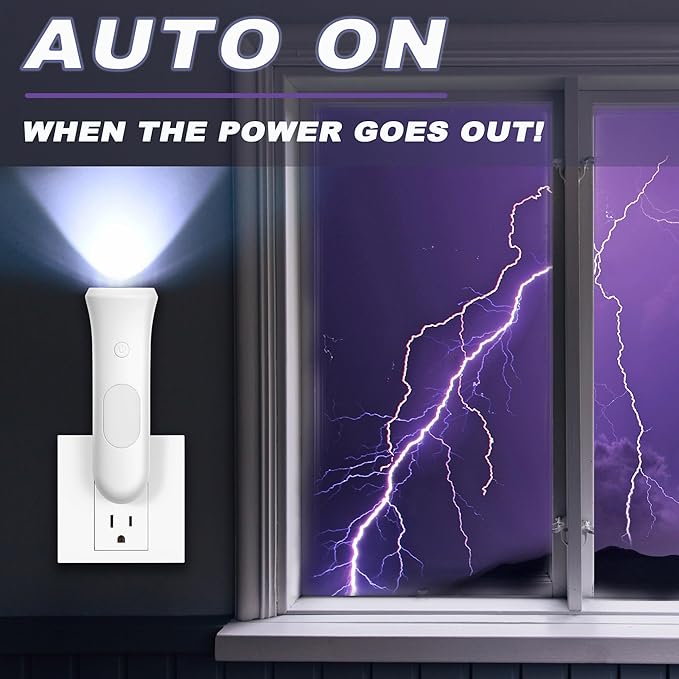 4 in 1 Emergency Lights for Home Power Failure, 1 Pcs Rechargeable LED Flashlight Plug in Wall, Automatic Turn-On Power Outage Night Light Flashlight for Hurricane Preparedness Items