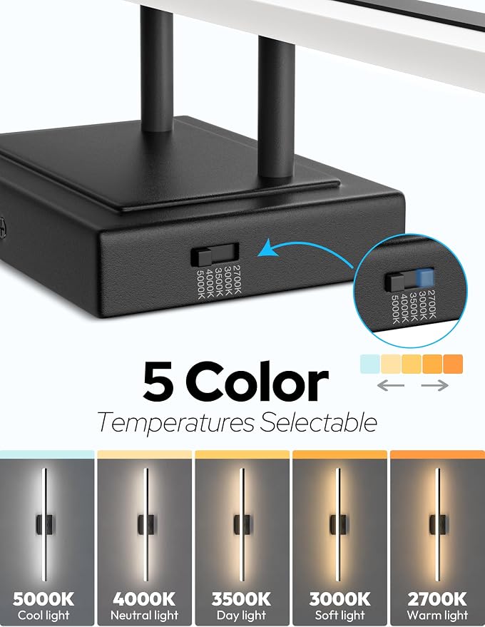 VOLISUN Modern Bathroom Vanity Light 39.4 inch, 34W Dimmable 5CCT Led Bathroom Light Fixture Over Mirror, Black Bar Vanity Light for Bathrooms Mirror Cabinets Bedroom