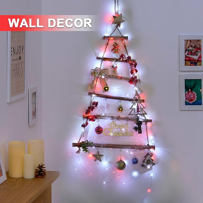 JMEXSUSS 2 Pack Fairy Lights Battery Operated, Red & White Christmas Lights | Total 200LED 66ft, Remote Control, Waterproof 8 Modes, Twinkle Lights for Bedroom Wreath Mantel Christmas Tree Decor