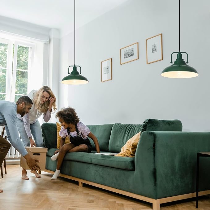 Farmhouse Pendant Light, 12.5inch, 3 Packs Green Kitchen Pendant Lights, Island Pendant Lights, Pendant Lights Kitchen Island, Pendant Light for Bedroom, Office, Kichen Sink, Library