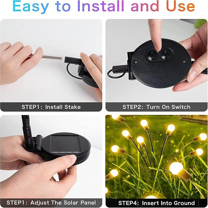 10 Pack Solar Firefly Lights Outdoor Swaying Garden Decor 80 LED Warm White | 2 Lighting Mode, Auto On/Off, Sway with Wind, Waterproof Solar lights Outdoor for Driveway Patio Veranda Courtyard Decor