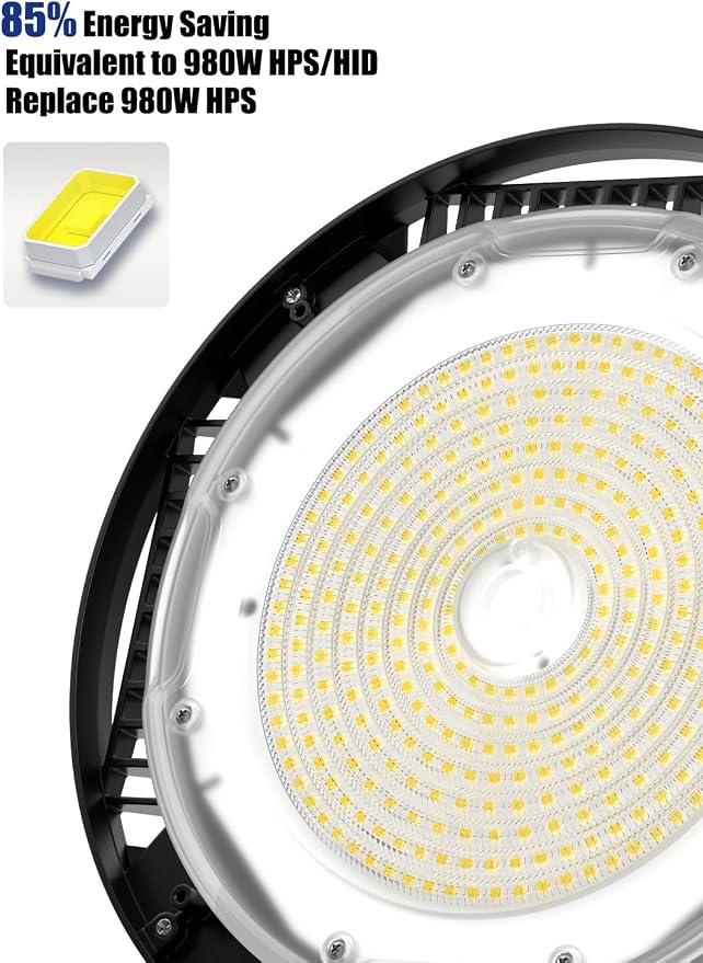210W UFO LED High Bay Light, 31500LM Shop Lights, 5000K Daylight, ETL Listed with 6' Cable & Safety Rope, IP65 Waterproof Commercial Lighting for Warehouse, Workshop, 980W MH/HPS Equivalent, 1 Pack