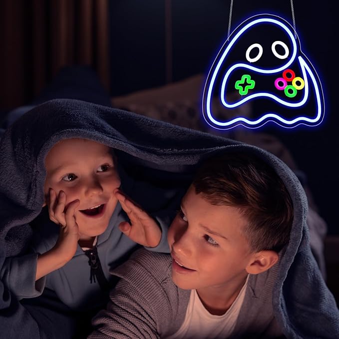 Ghost Neon Sign, JGHTURIE Gamer Neon Signs for Wall Decor Gaming Light Up Blue Led Sign USB Powered Game Room, Man Cave Decor