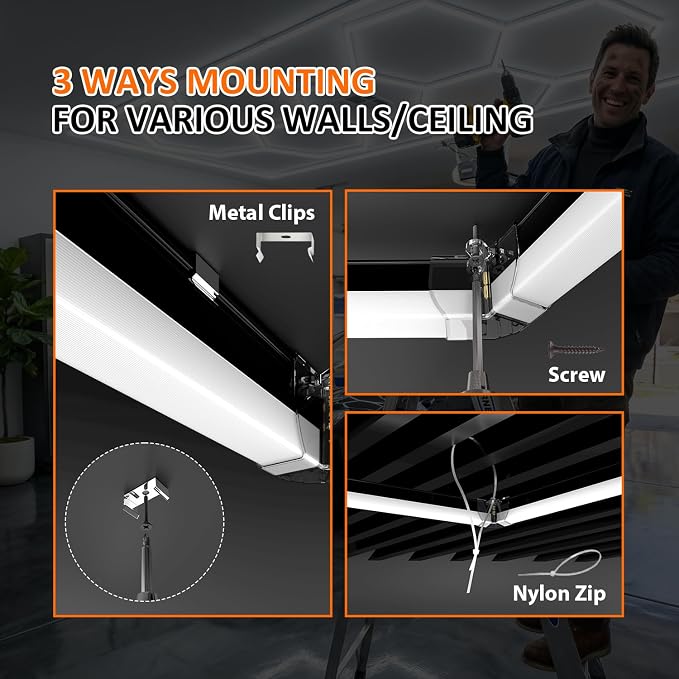 Black Hexagon Garage Lights 5 Hex, 6500K 20160 LM Super Bright Honeycomb LED Garage Ceiling Lights, Premium Car Detailing Lighting for Garage, Workshop, Gym, Barber Shop, Basement
