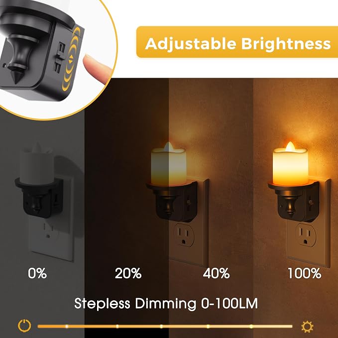 L LOHAS LED Candle Night Light, Amber Night Lights Plug into Wall | Flameless Candle Nightlight with Light Sensor, 0-100LM Dimmable Vintage Decorative Night Light for Hallway Bedroom, 2Pack