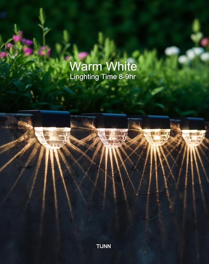 TIJNN Solar Deck Lights Outdoor, Fence Lights Waterproof Led Lights for Outdoor Stairs, Step, Yard,Patio Decor Illumination - 4 Pack