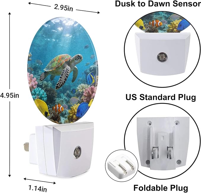 Turtle Night Light Ocean Wildlife Animal Sea Turtle Night Lights Plug into Wall 0.5W LED Lighting Auto on/Off for Hallway Stairway Kitchen Home Indoor Plug Wall Light
